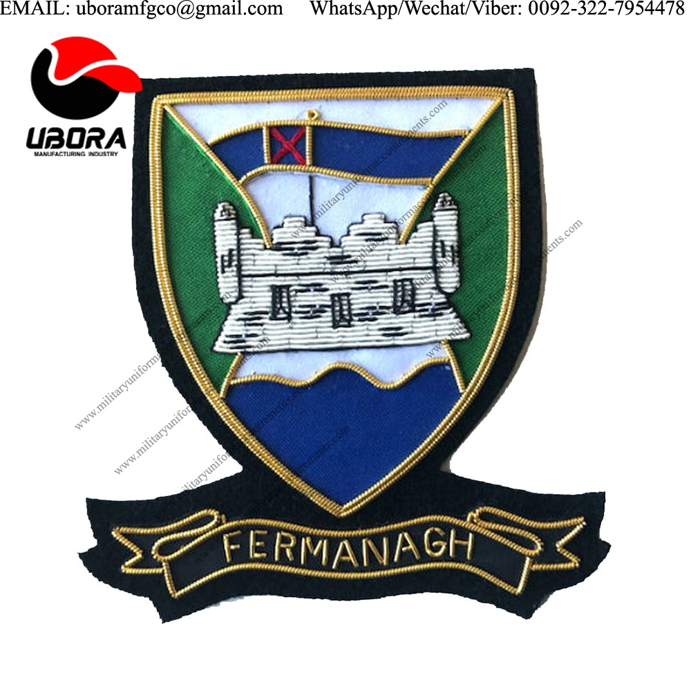 Military Uniform emblem HAND EMBROIDERED IRISH COUNTY FERMANAGH COLLECTORS HERITAGE ITEM SHIELD HAND